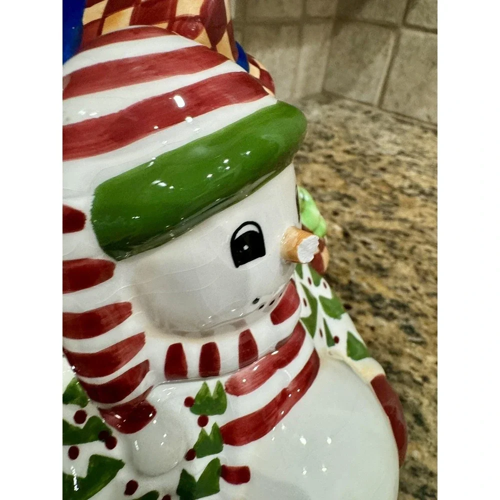 Block Snow People Cookie Jar 1999 Gear Ceramic Multi-Color‎ 4-Snowmen Holiday